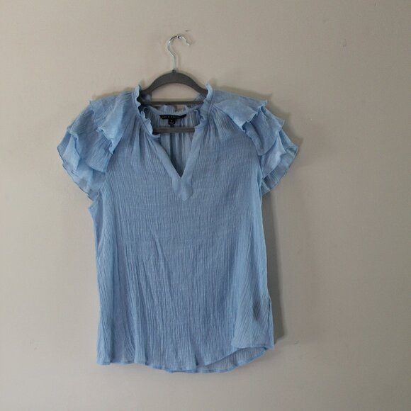 Chiffon Ruffle Light Blue Shirt Medium - Picture 1 of 2